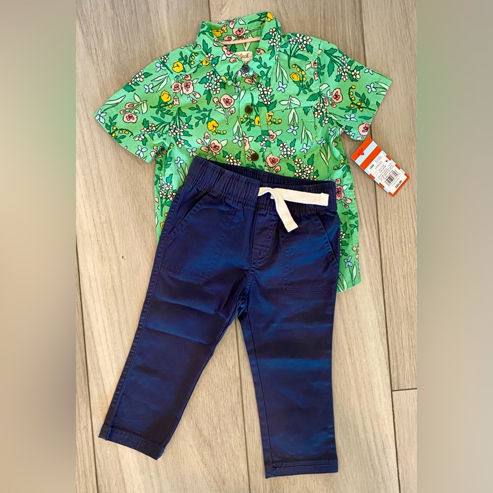 *NEW*Cat & Jack Floral Spring/Easter button-up & drawstring pants - Size 12-18mo